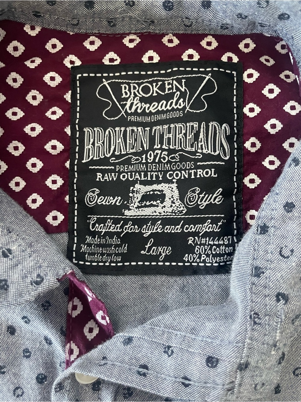 Broken Threads Micro Print Button Up Shirt Relaxed Fit Indie Short Sleeve - Picture 4 of 5